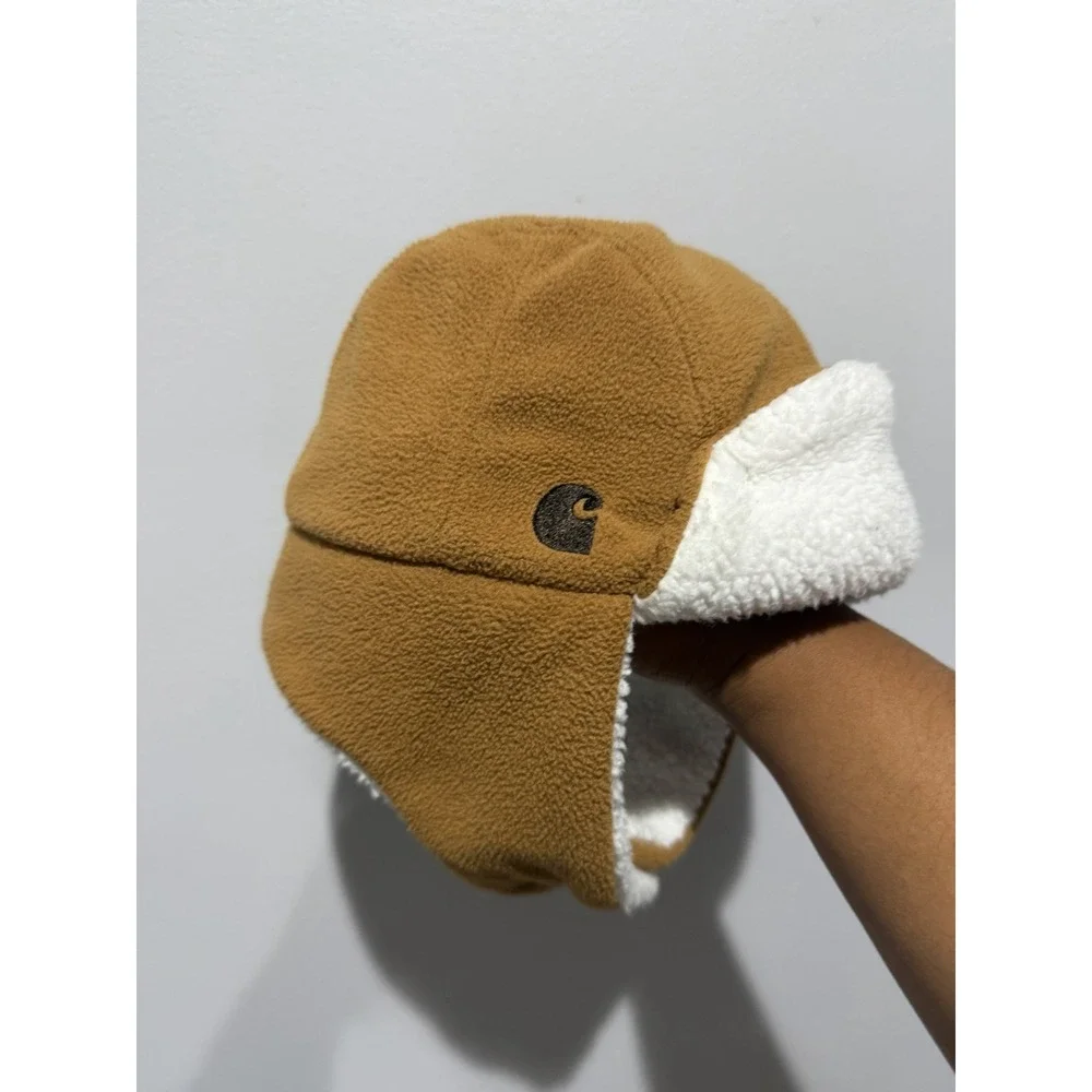 Carhartt Infant / Toddler Winter Fleece Trapper Hat Ear Flaps Lined Brown G